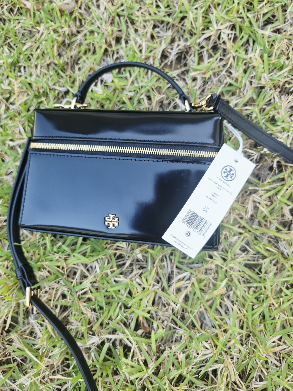 Tory Burch Black Patent Leather Top-Handle Crossbody Bag